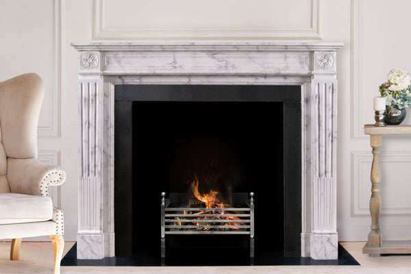 Bristol hand-carved marble fireplace mantel by Marmoso