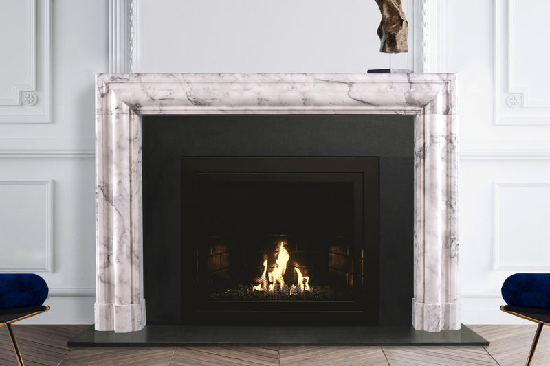 Amelie hand-carved marble fireplace mantel by Marmoso