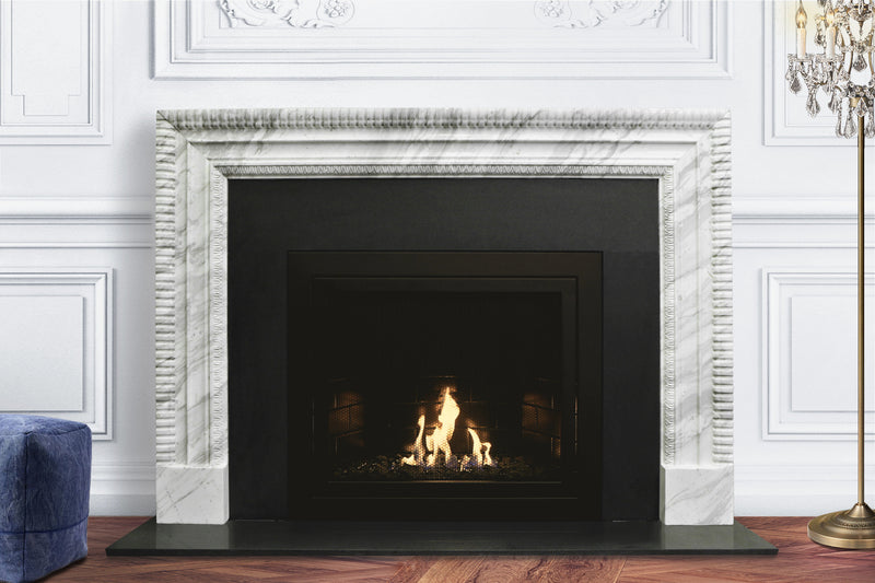 Bengal hand-carved marble fireplace mantel by Marmoso