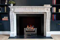Josephine hand-carved marble fireplace mantel by Marmoso