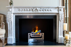 Laurel hand-carved marble fireplace mantel by Marmoso