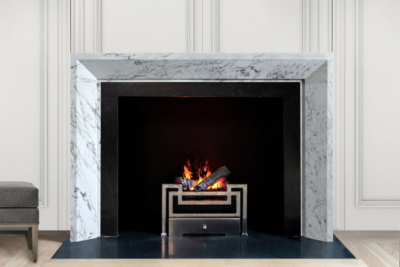 Mylan hand-carved marble fireplace mantel by Marmoso