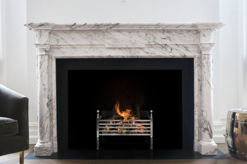 Savoy hand-carved marble fireplace mantel by Marmoso