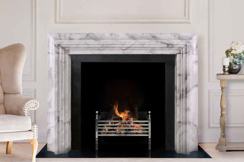 Surrey hand-carved marble fireplace mantel by Marmoso
