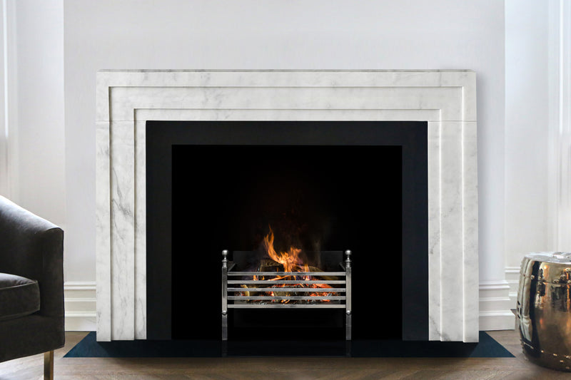 Whitby hand-carved marble fireplace mantel by Marmoso